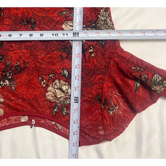 Vfshow Red Floral Lace Bodycon Dress Bell Sleeves Party Prom Dress Size Medium - Picture 13 of 15